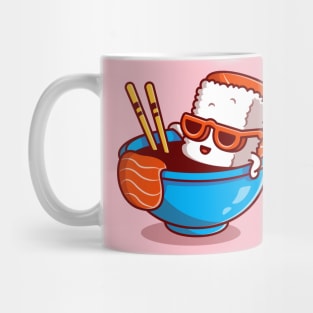 Cute Salmon Sushi In The Shoyu Sauce Cartoon Mug